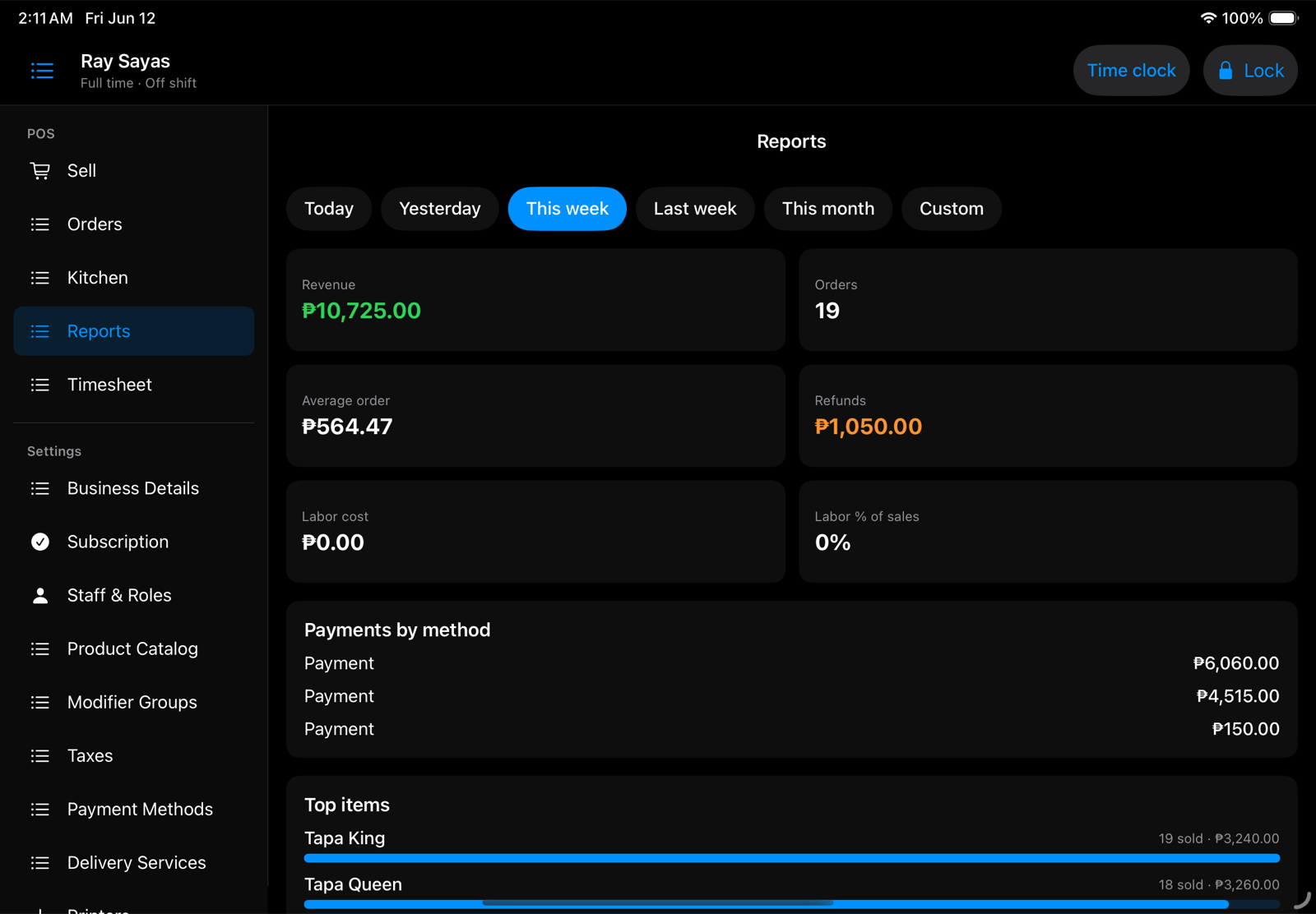 NexaTill Reports dashboard on an iPad